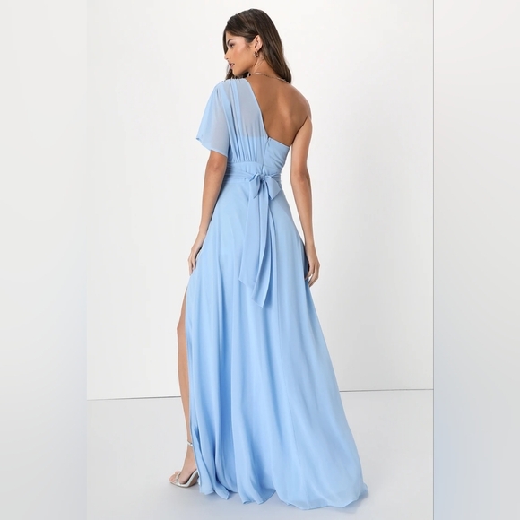 Lulus Cultivated Charm Powder Blue One-Shoulder Maxi Dress S Wedding Party Prom - Picture 6 of 12